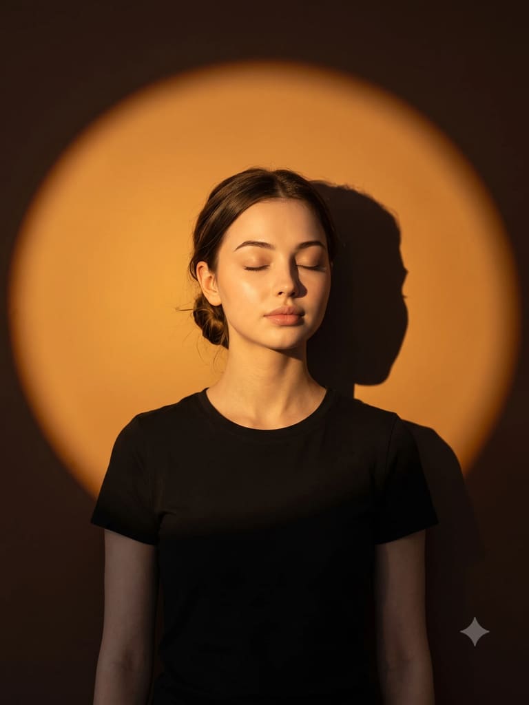 Amber Circular Spotlight Dramatic Woman Portrait (Variation 2)