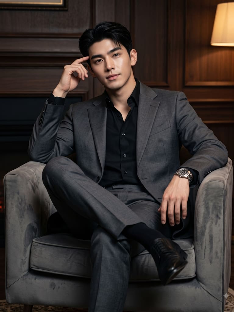 Professional Boss in Dark Wood Room