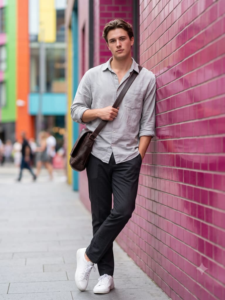 Men Street Style on Vibrant Pink Tiled Wall Portrait (Variation 1)