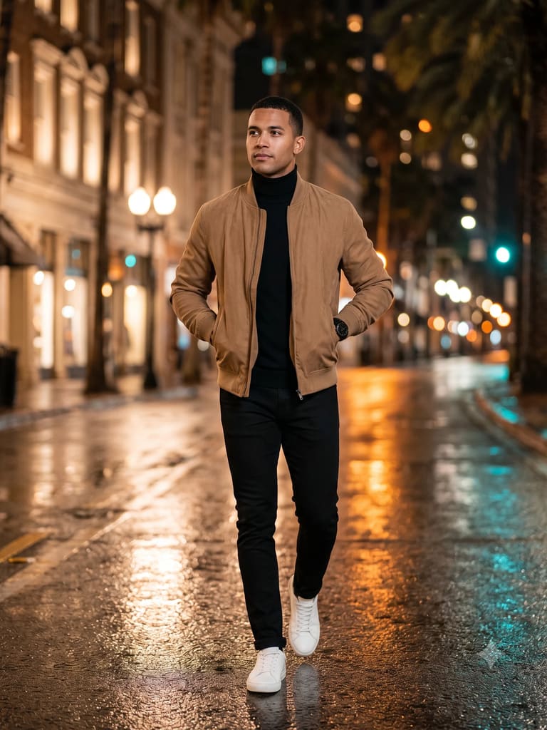 Stylish Man Walking on City Night Portrait (Variation 2)
