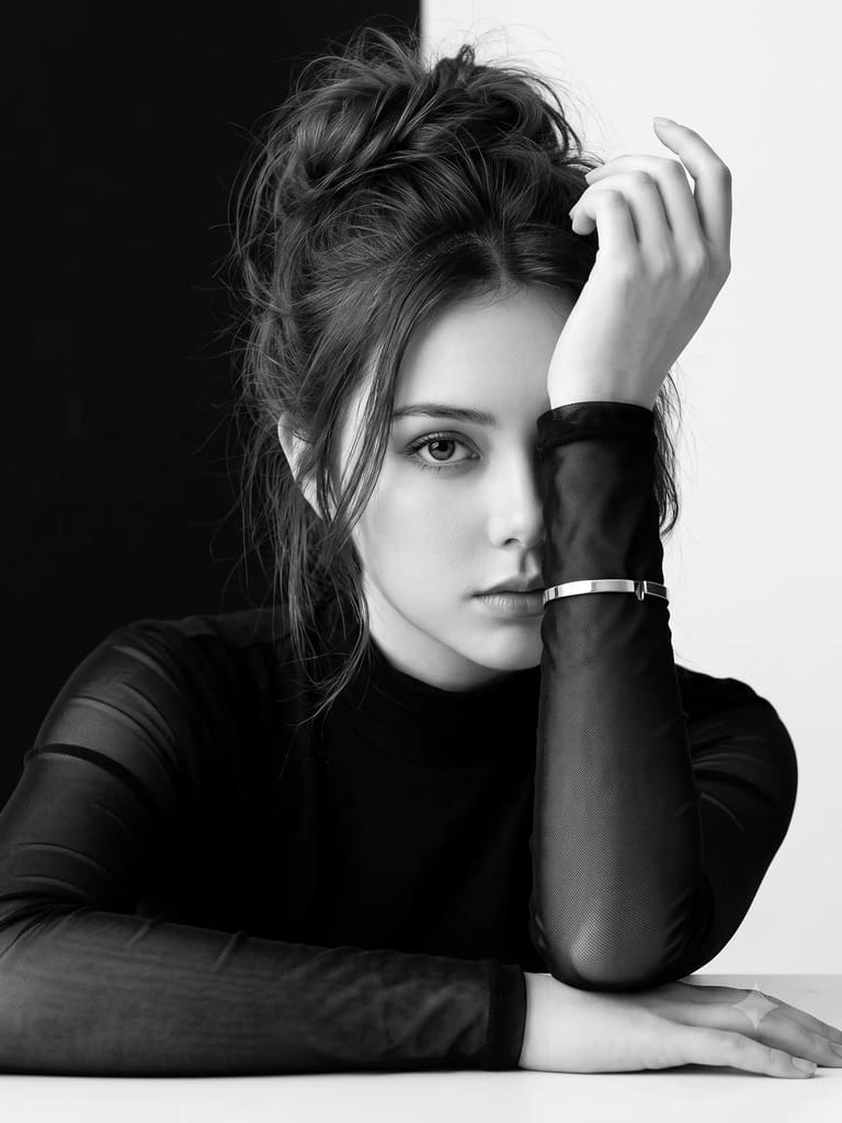 Monochrome Editorial Split Background Woman Portrait (Variation 2)