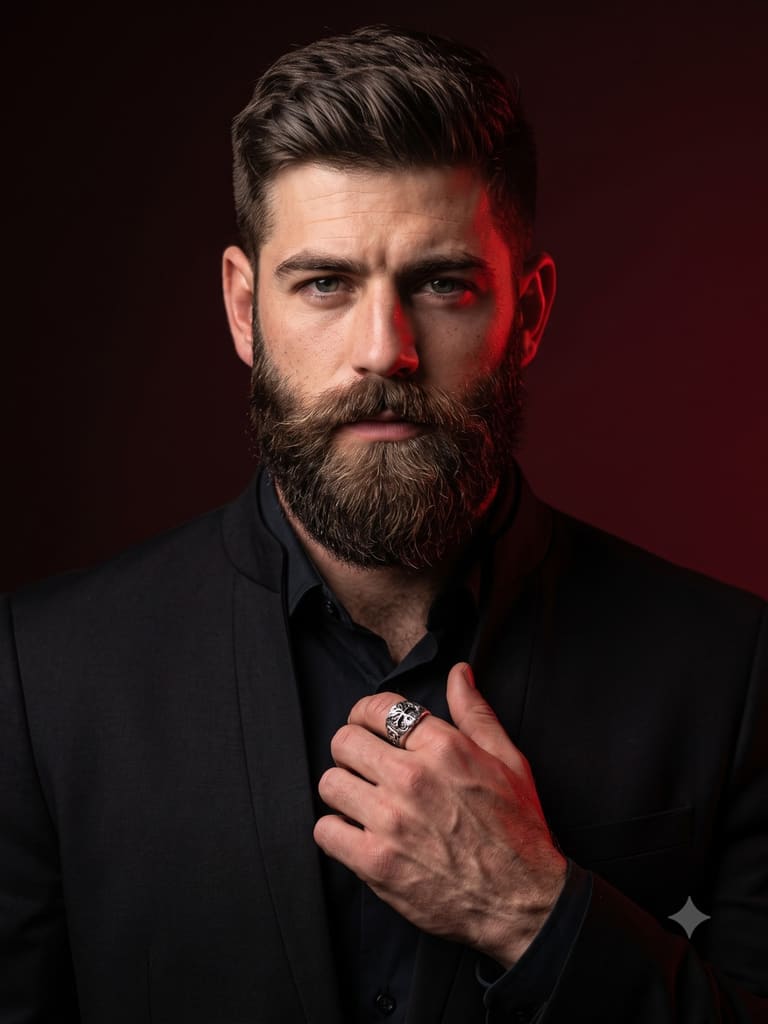 Bearded Man in Crimson Light