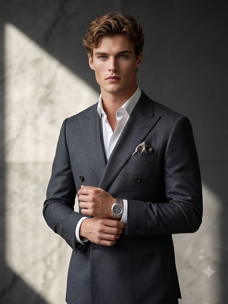 Luxury Men's Fashion Double-breasted Suit Portrait (Variation 4)