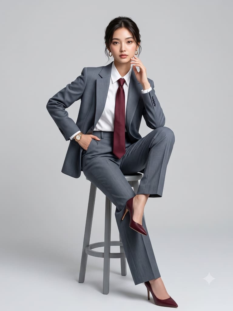Authoritative Poise in Tailored Grey