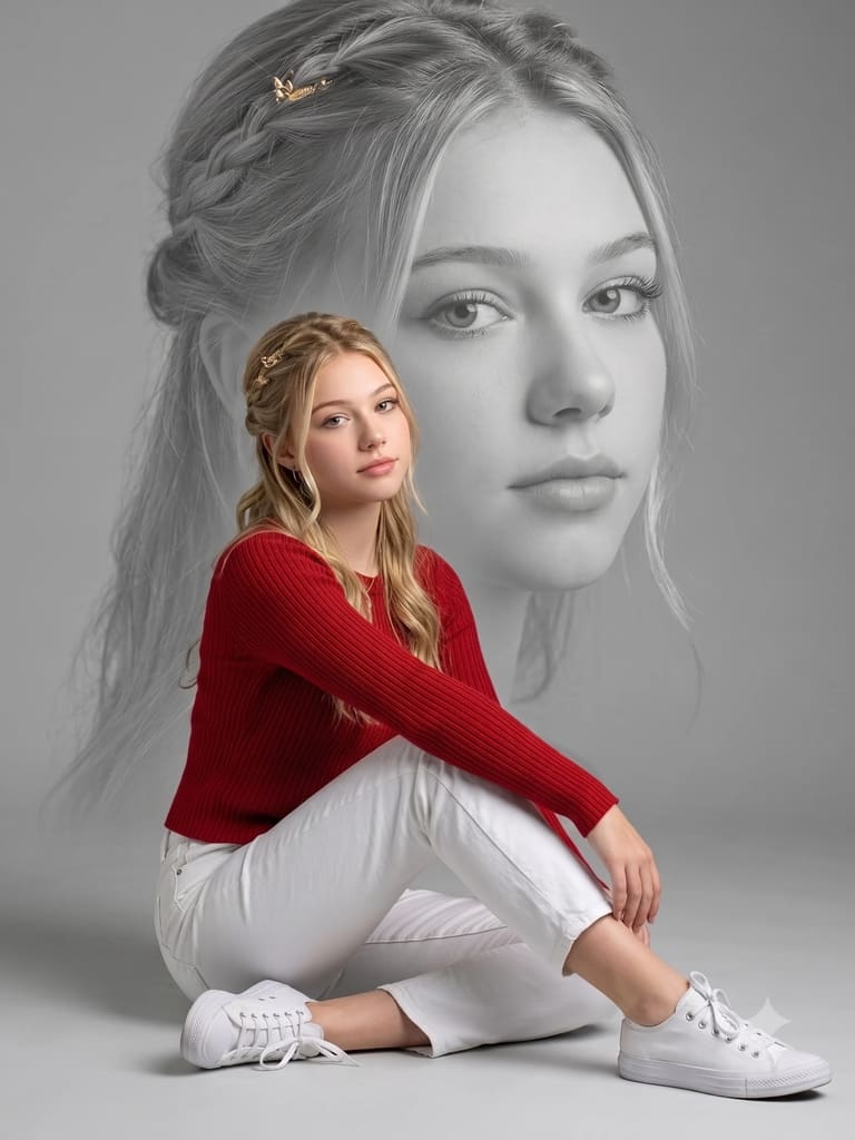 Double Exposure Portrait in Red