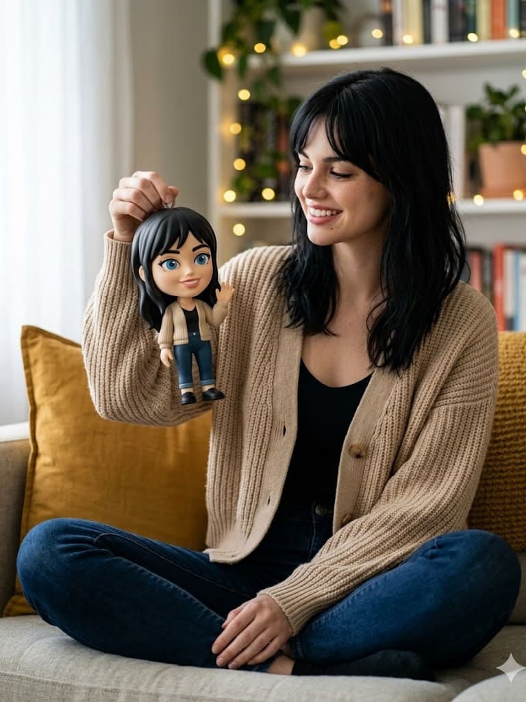 Smiling Brunette with Custom Doll