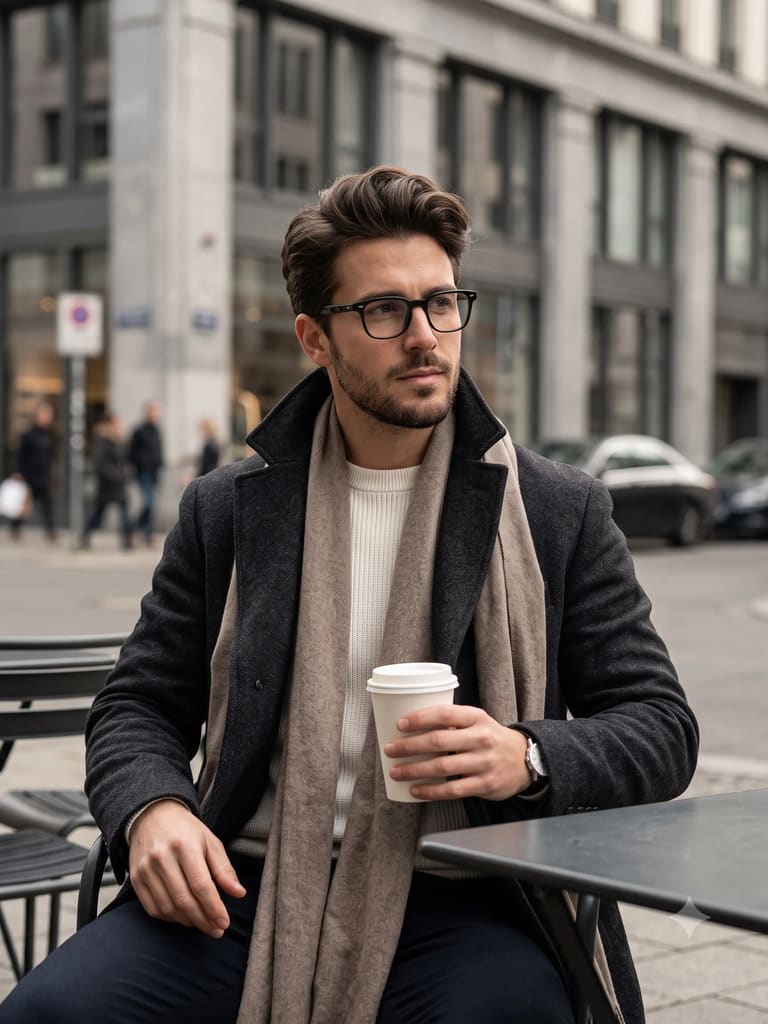 Man Enjoying Coffee at an Outdoor City Cafe Portrait (Variation 3)