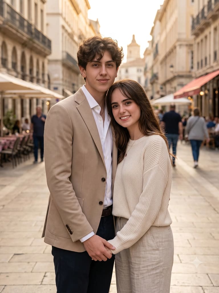 Coordinated Couple Golden Hour City Lifestyle Portrait (Variation 3)