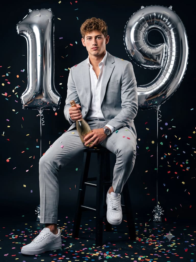 Grey Suit Birthday Celebration Portrait (Variation 1)