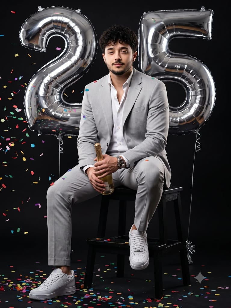 Grey Suit Birthday Celebration Portrait (Variation 2)