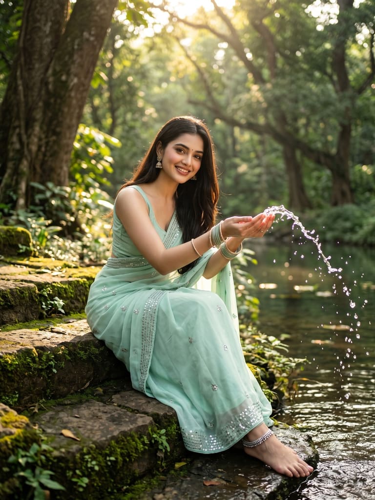 Playful Splashes in the Tranquil Forest