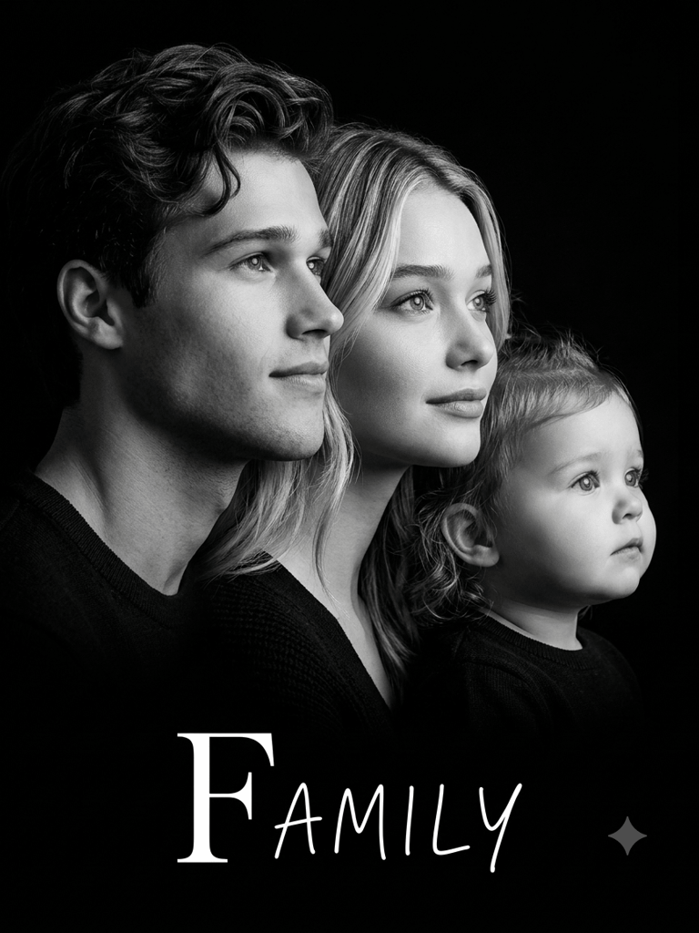 Monochrome Minimalist Family Studio Profile Portrait (Variation 2)