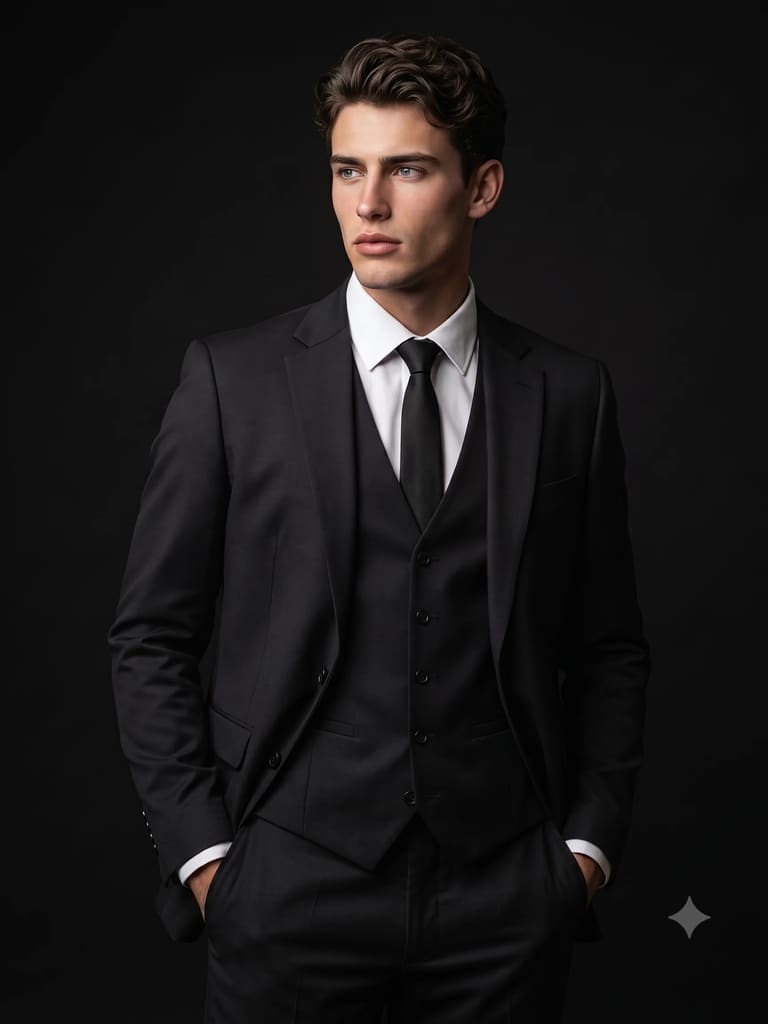 Man in Classic Black Three-piece Suit Portrait (Variation 2)