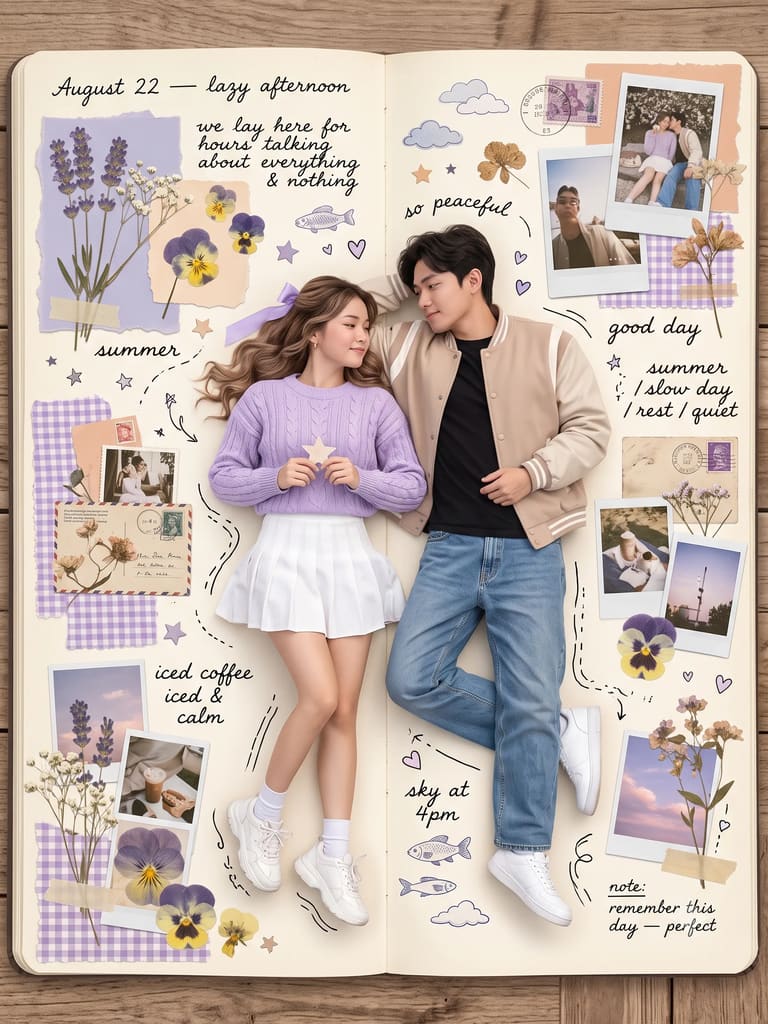 Couple on a Vintage Scrapbook Journal Page Portrait (Variation 2)