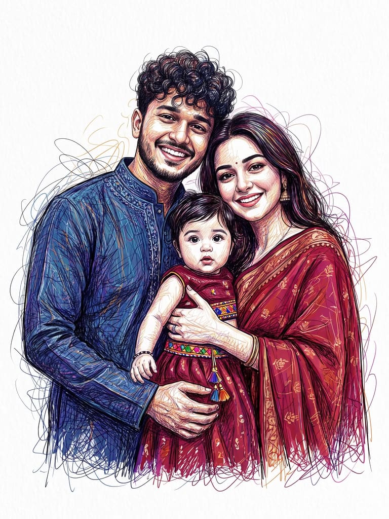 Colorful Scribble Art Style Family Portrait (Variation 3)