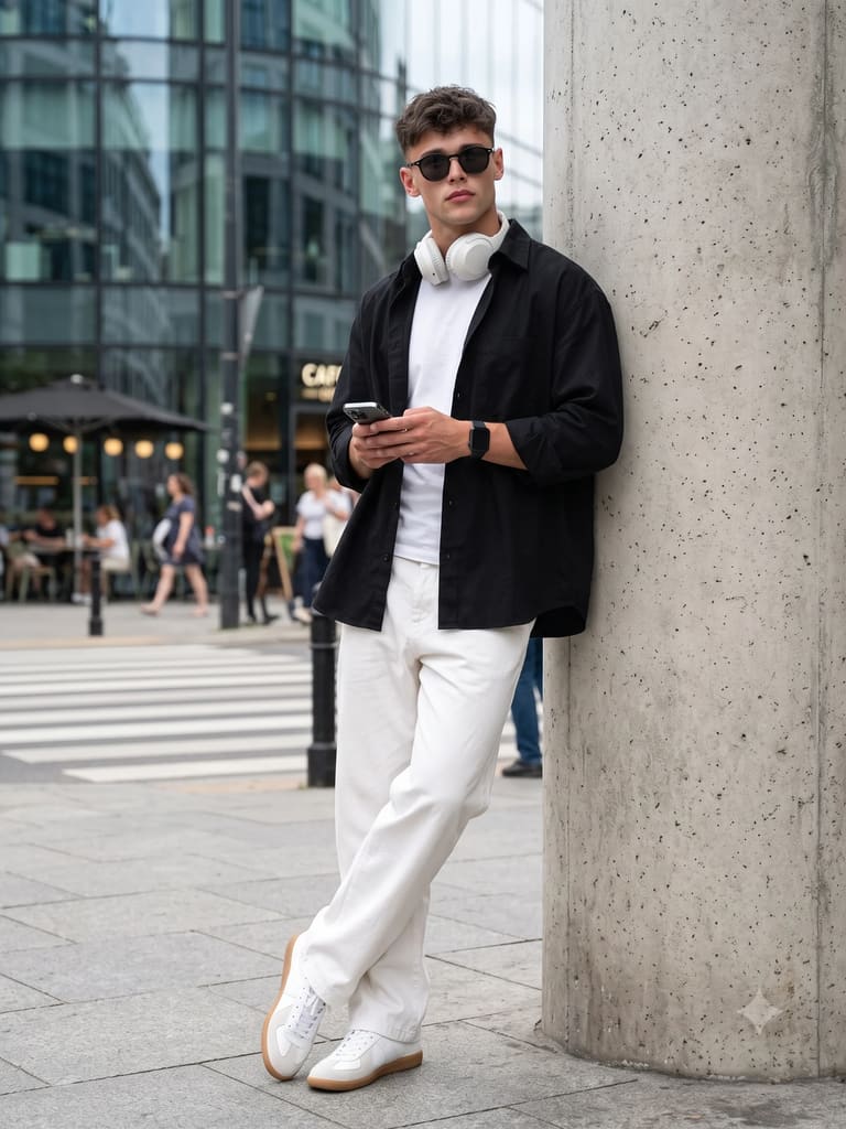 Urban Street Style Boy Leaning on Pillar Portrait (Variation 4)