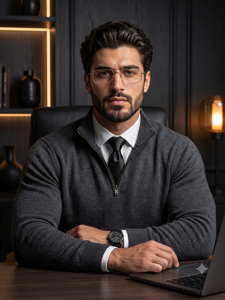 Businessman at Office Desk with Laptop Portrait (Variation 3)
