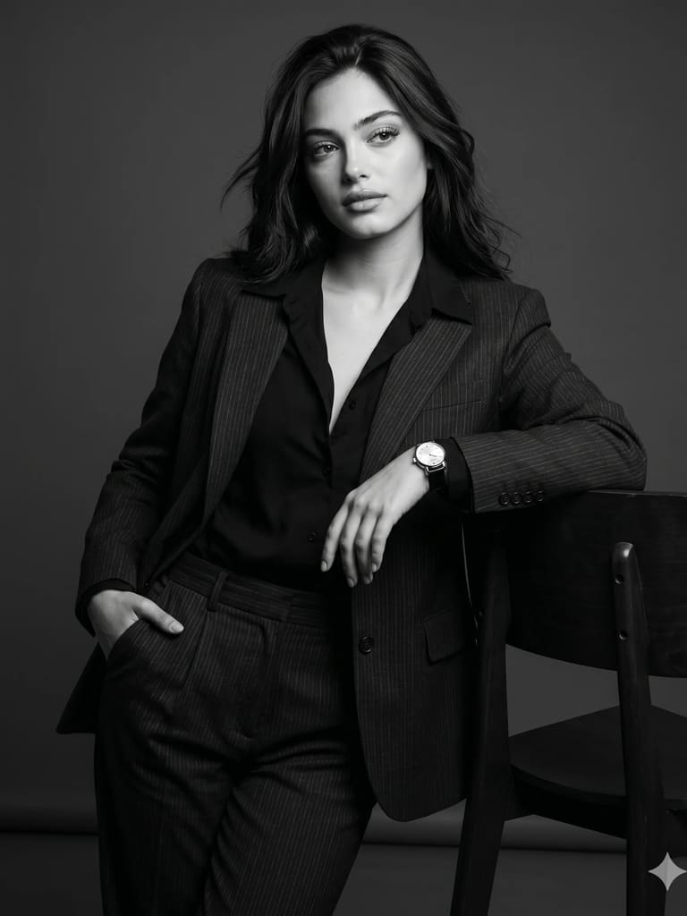 Pinstripe Confidence Black Portrait (Variation 2)