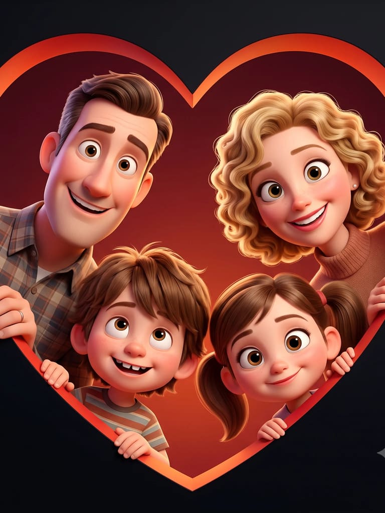 3d Animated Family Portrait in Heart Frame Portrait (Variation 2)