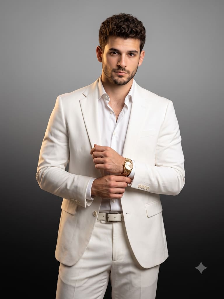 Classic White Suit Men's Fashion Portrait (Variation 1)