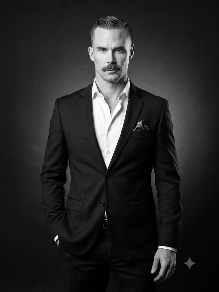 Man in Black Suit Monochrome Portrait