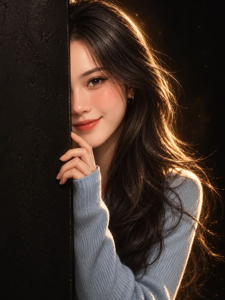 Cinematic Anime Girl Peeking Around the Wall (Variation 3)