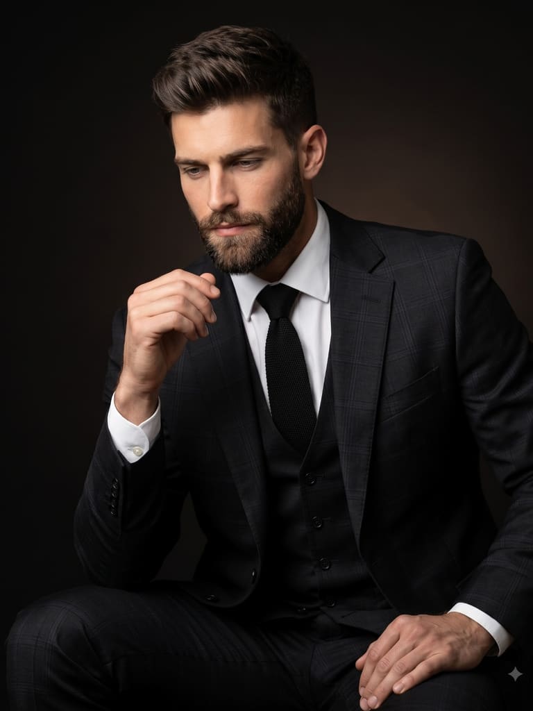 Thoughtful Businessman in a Dark Suit