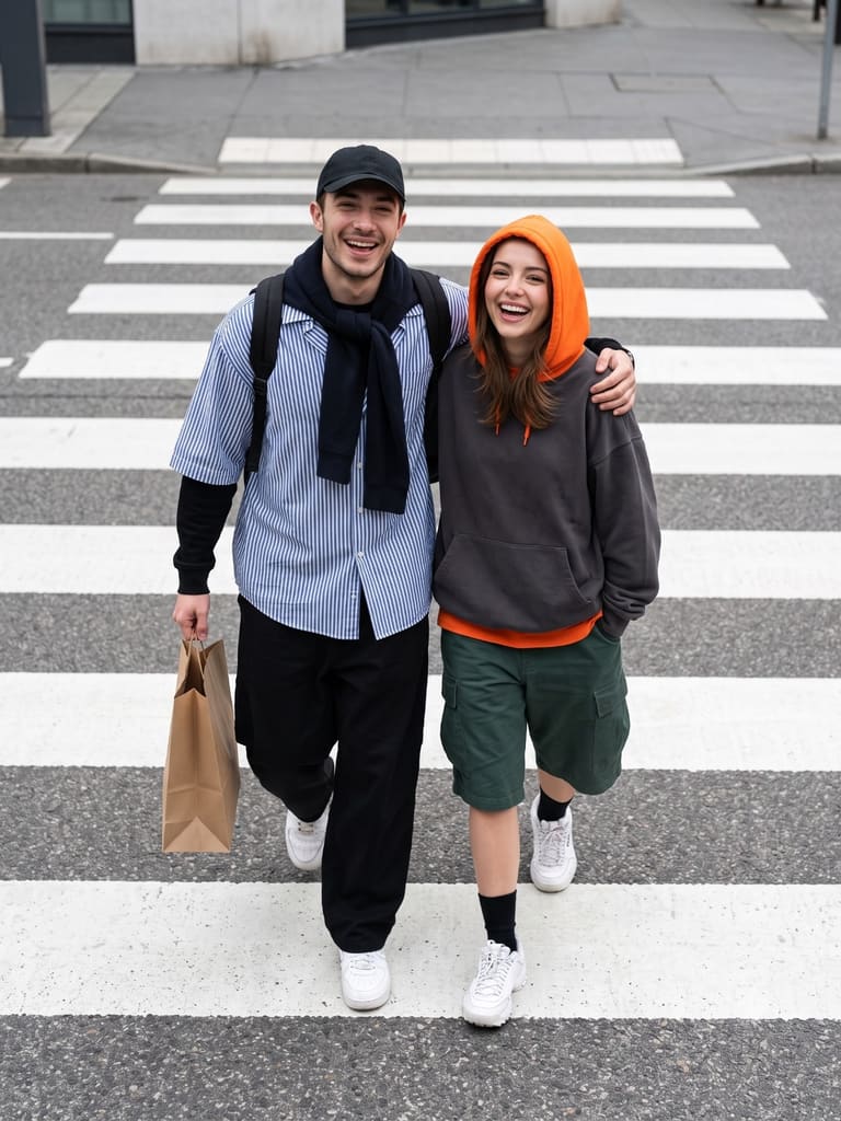 Joyful Crosswalk Stroll