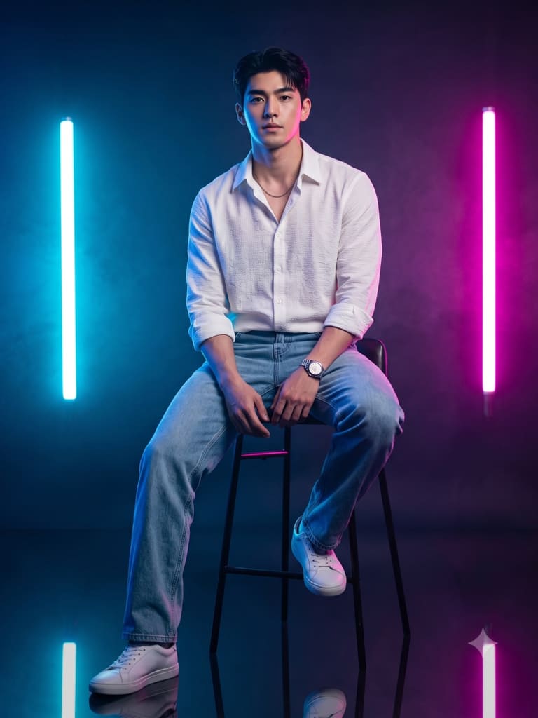 Moody Neon Studio Photography of a Man Portrait (Variation 2)