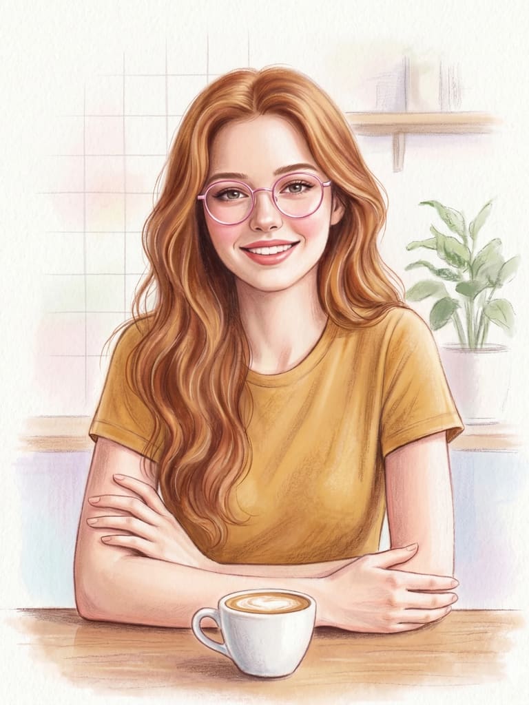 Soft Pastel Aesthetic Cafe Girl Illustration (Variation 2)