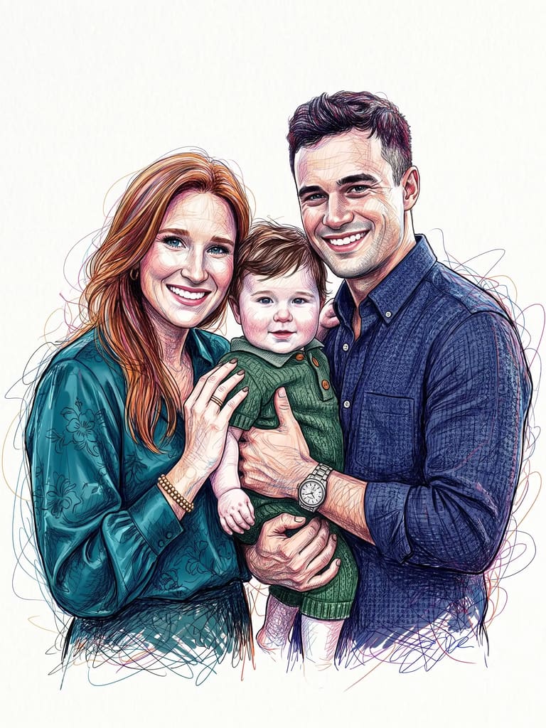 Colorful Scribble Art Style Family Portrait (Variation 10)