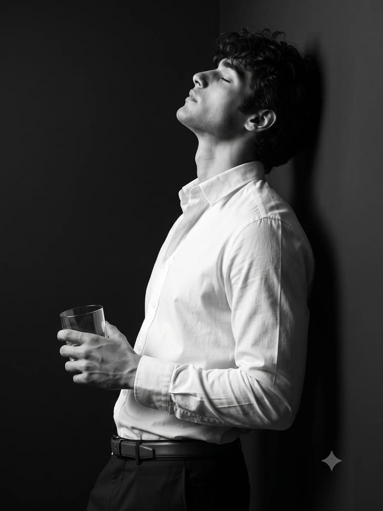Black and White Profile of Man Holding Glass