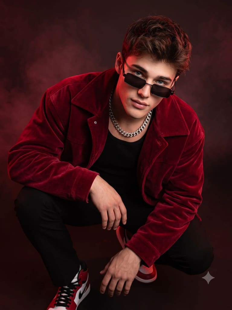 Man in Red Velvet Coat Fashion Portrait (Variation 2)