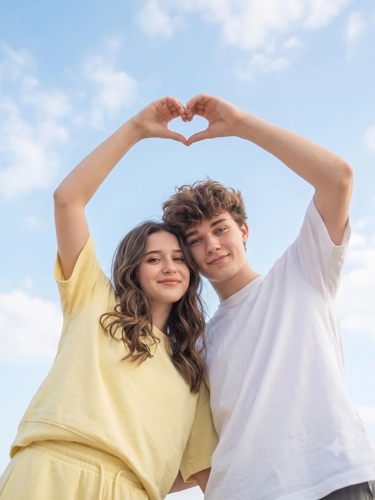 Couple Making a Hand Heart