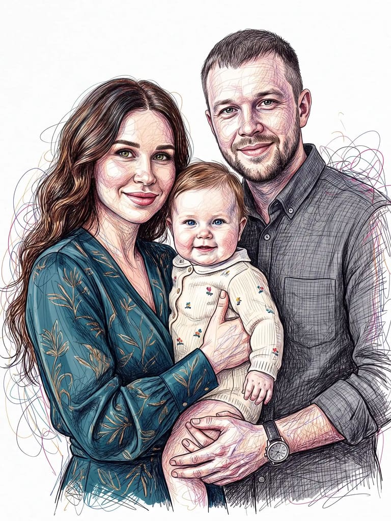 Colorful Scribble Art Family Portrait