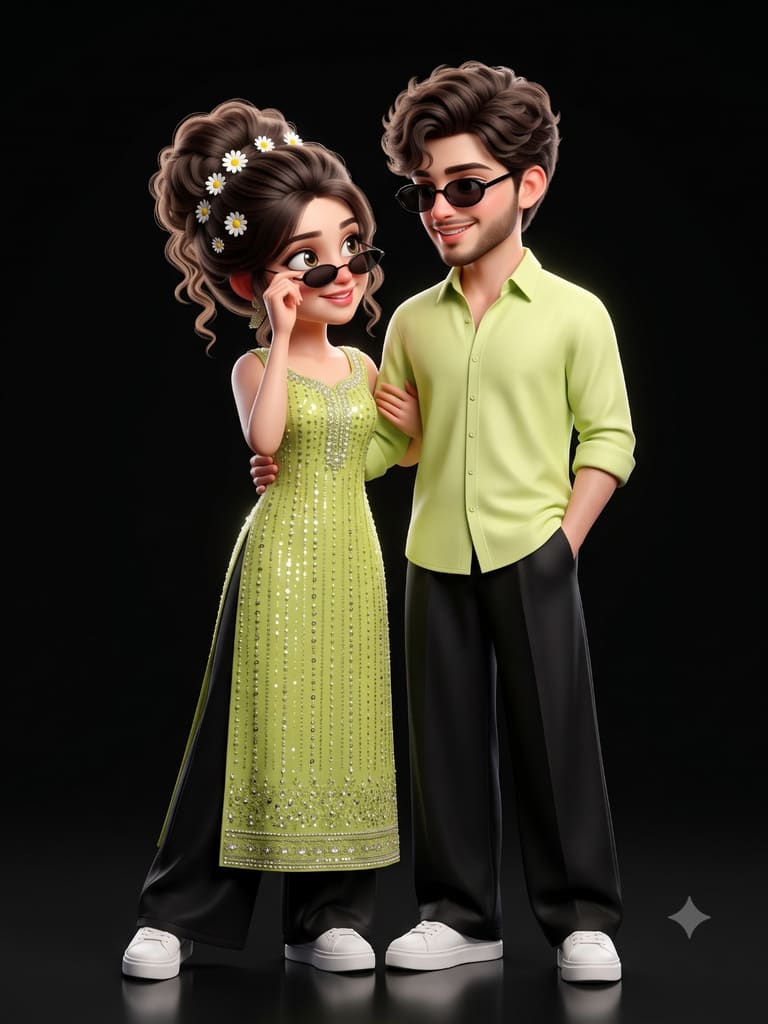Cute 3D Avatar Prompt | Romantic Couple in Matching Outfits AI Image Prompt Result