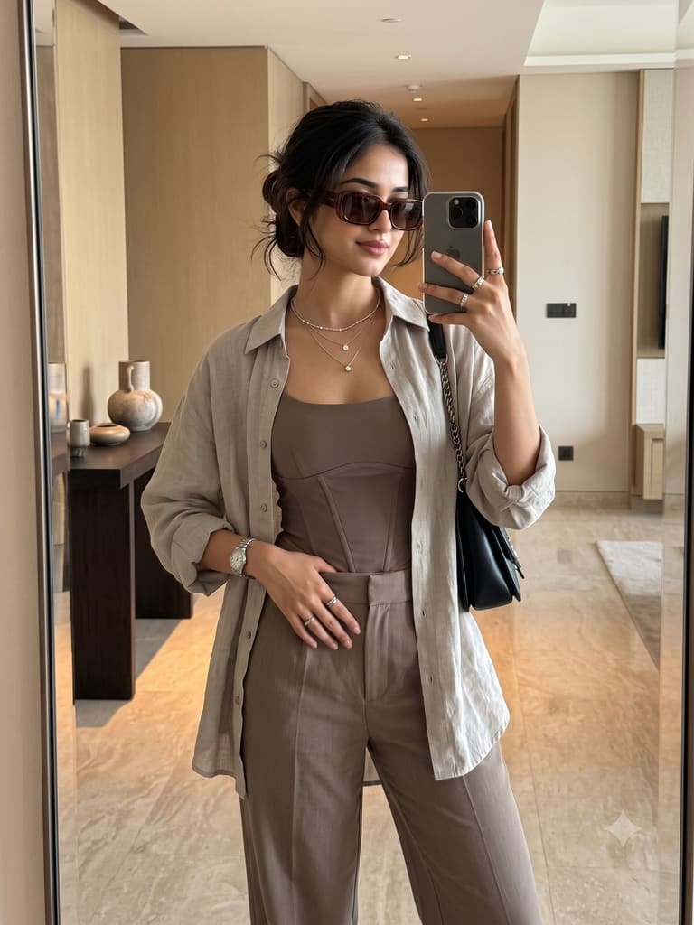 Minimalist Mirror Selfie Fashion Influencer Portrait (Variation 2)