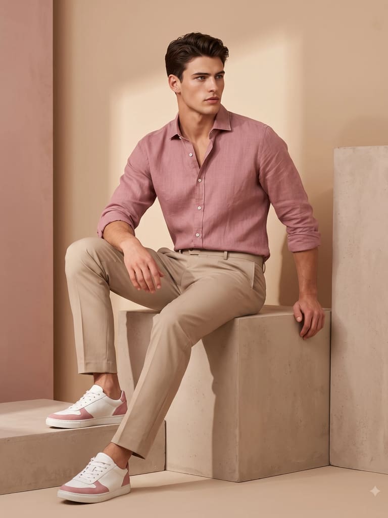 Soft Pink Linen Shirt Studio Men Photoshoot (Variation 6)