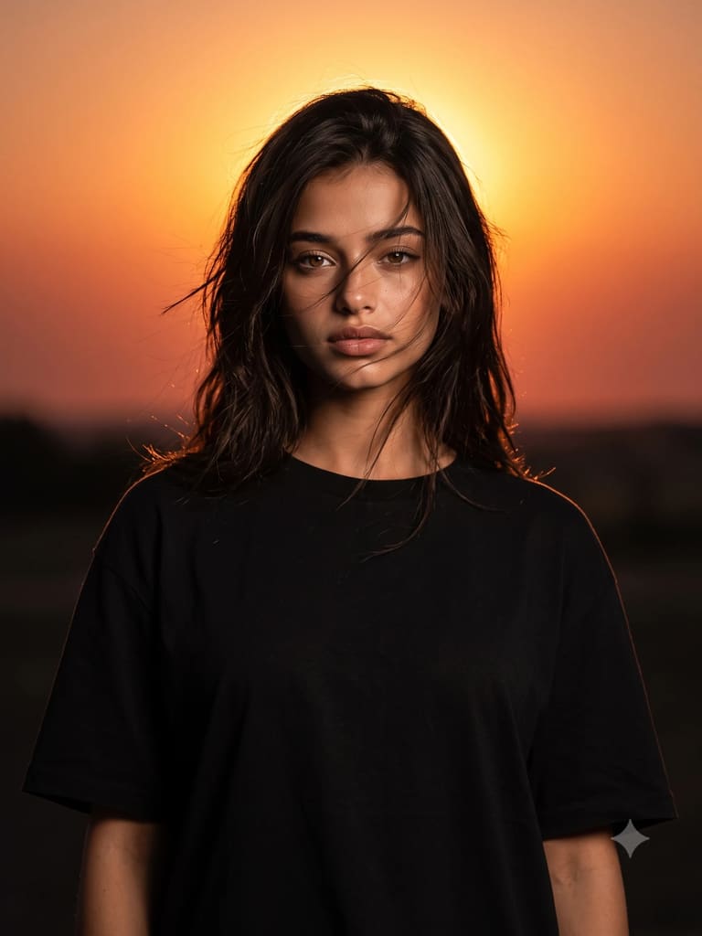 Golden Hour Windblown Hair Portrait (Variation 3)