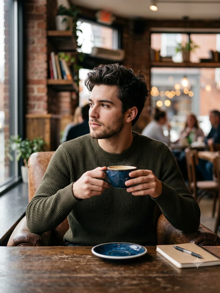 Morning Coffee in a Warm Cafe Portrait (Variation 2)