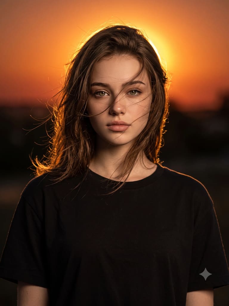 Golden Hour Windblown Hair Portrait (Variation 1)
