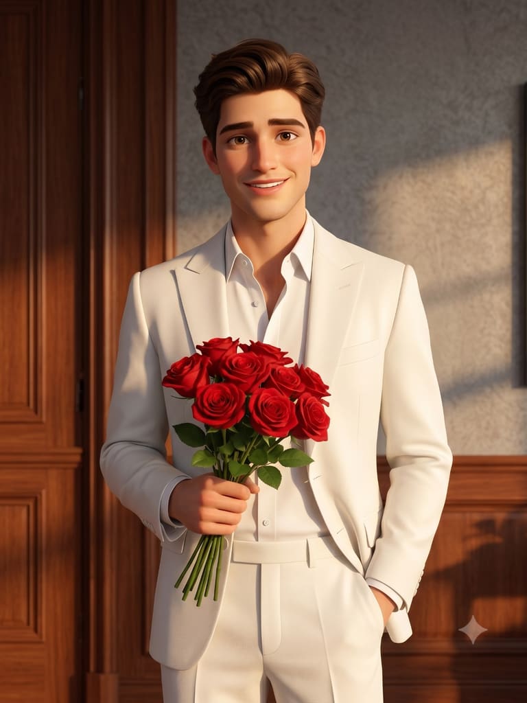 Crimson Roses and a White Suit