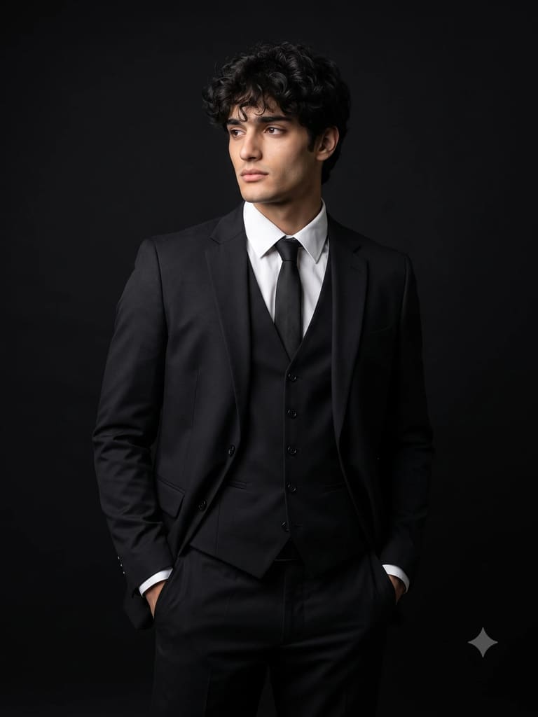 Man in Classic Black Three-piece Suit Portrait (Variation 3)