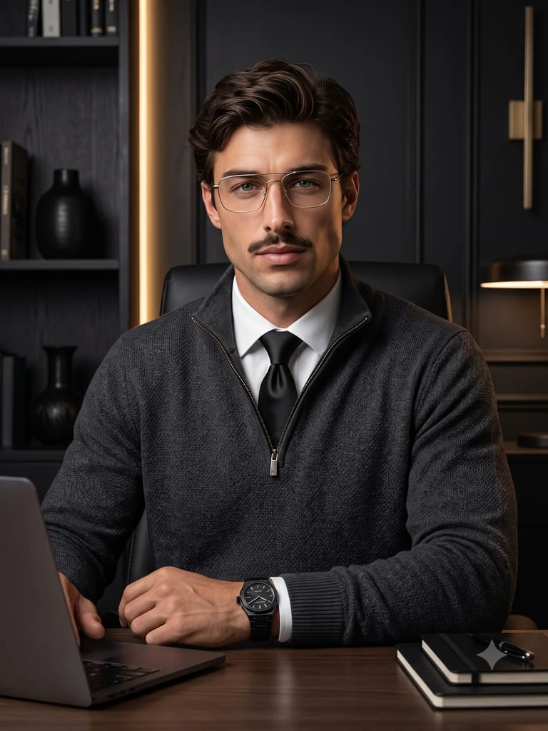 Businessman at Office Desk with Laptop Portrait (Variation 2)