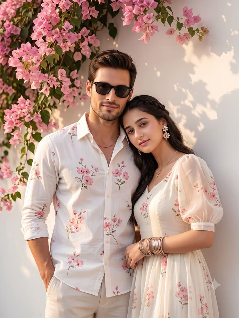 Couple in Matching Floral Whites