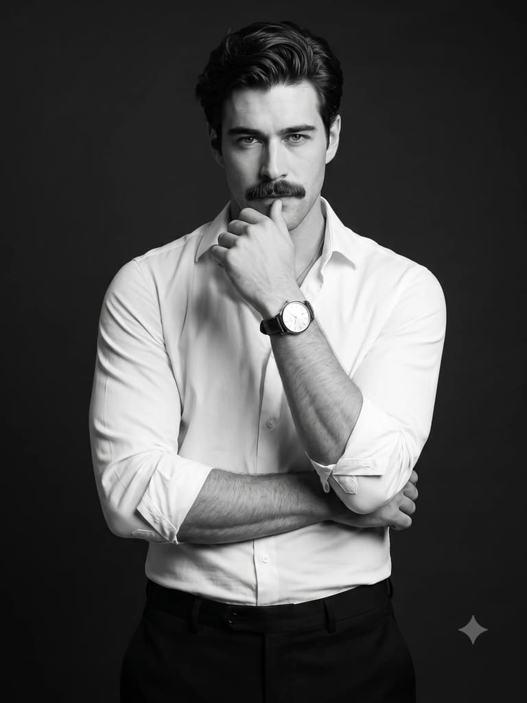 Monochrome Man in a Crisp White Shirt