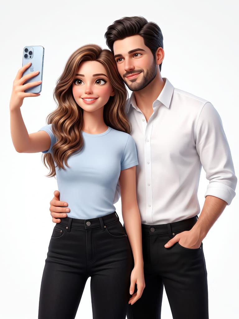 3D Couple Photography Prompt | Smiling Duo Selfie AI Image Prompt Result