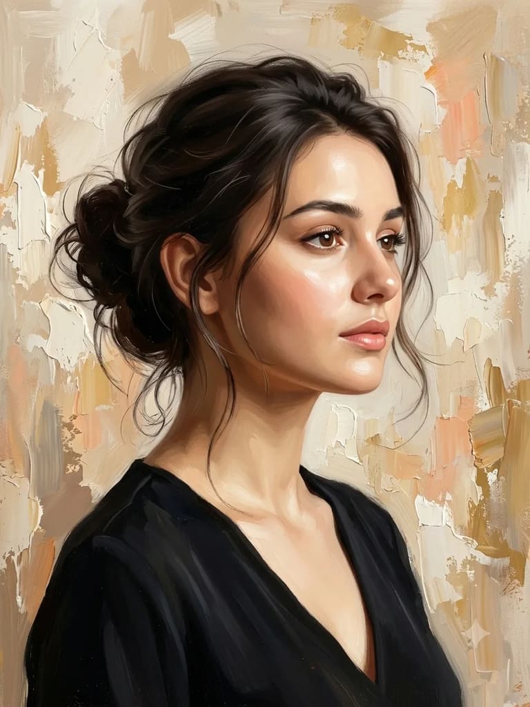 Textured Impasto Portrait of a Woman Art (Variation 4)