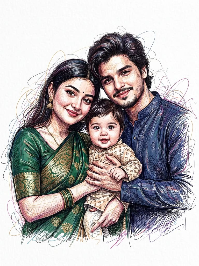 Colorful Scribble Art Style Family Portrait (Variation 11)