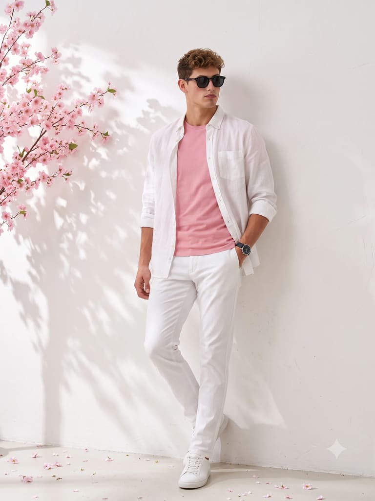 Trendy Pink & White Men's Look Portrait (Variation 1)